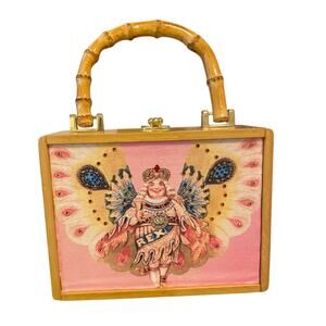 RARE Hula Lula Rex Mardi Gras Ladies Wooden Purse Decorative Bling Handbag